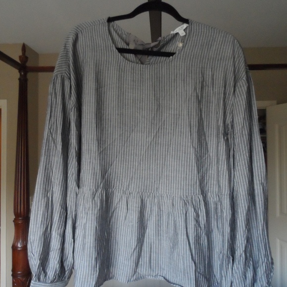 Grey and White Striped Blouse - Picture 1 of 8